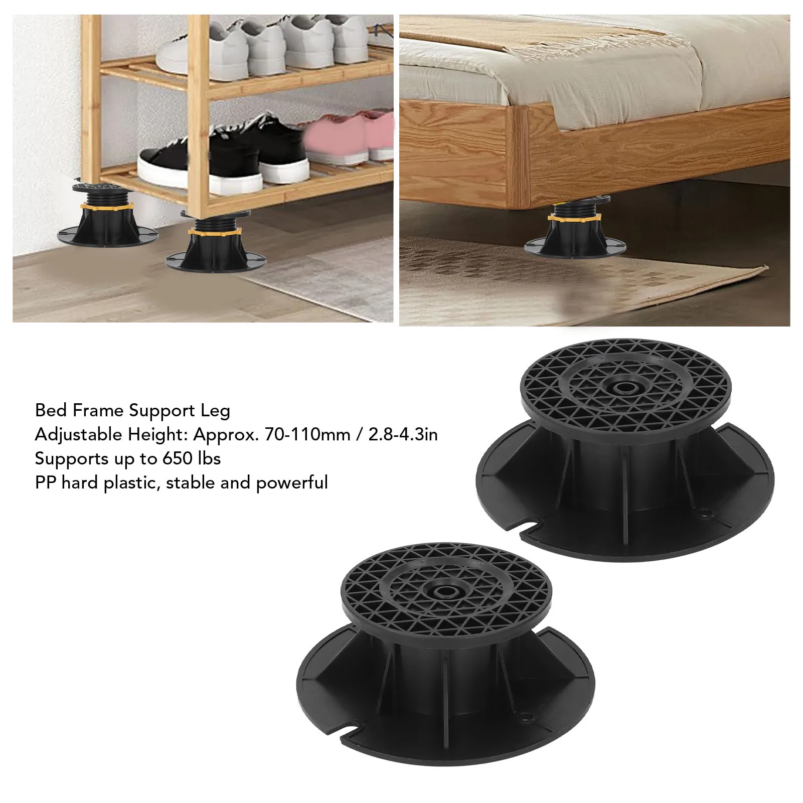 Center Slat Support Leg Versatile Usage Bed Frame Support Legs 70-110mm Adjustable Enhanced Stability 2 Sets for Table Cabinet