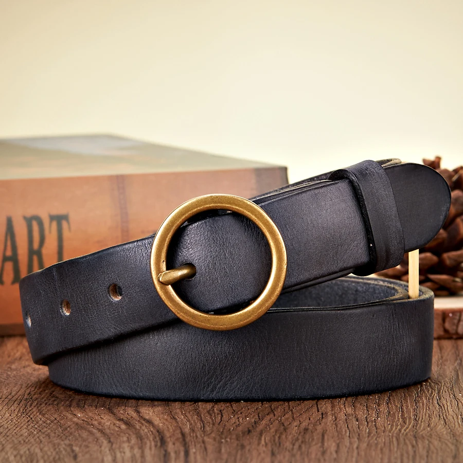 2.5 سنتيمتر حزام جلد طبيعي حقيقي النساء الفاخرة النحاس مشبك دائري جلد البقر الإناث حزام حزام الخصر بسيط للجينز لون الحلوى #6