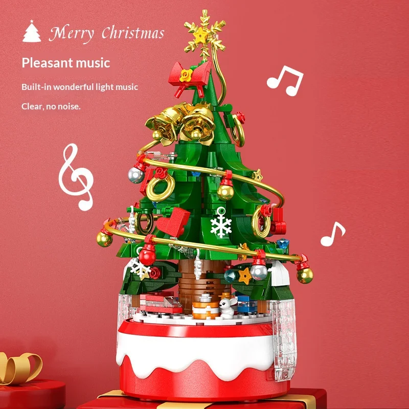 صندوق تشغيل الموسيقى الدوار لعيد الميلاد للأطفال، لعبة مكعبات بناء شجرة عيد الميلاد متوافقة مع هدية عيد ميلاد للأولاد من ليغو #3