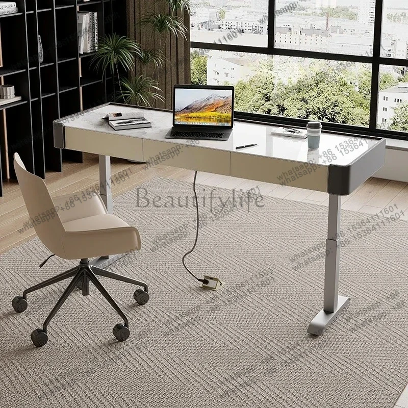 

Итальянский минималистичный электрический подъемный стол, светильник, роскошная каменная плита, домашний стол, компьютерный стол для спальни, компьютерный стол из цельного дерева