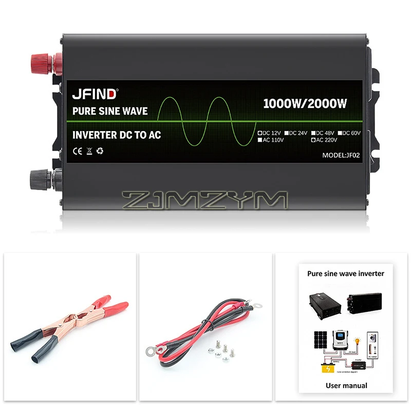 1000W Pure Sine Wave Inverter 12V DC to 220V AC Converter for Home, RV, Truck, Off-Grid Solar Power Inverter with AC Outlet