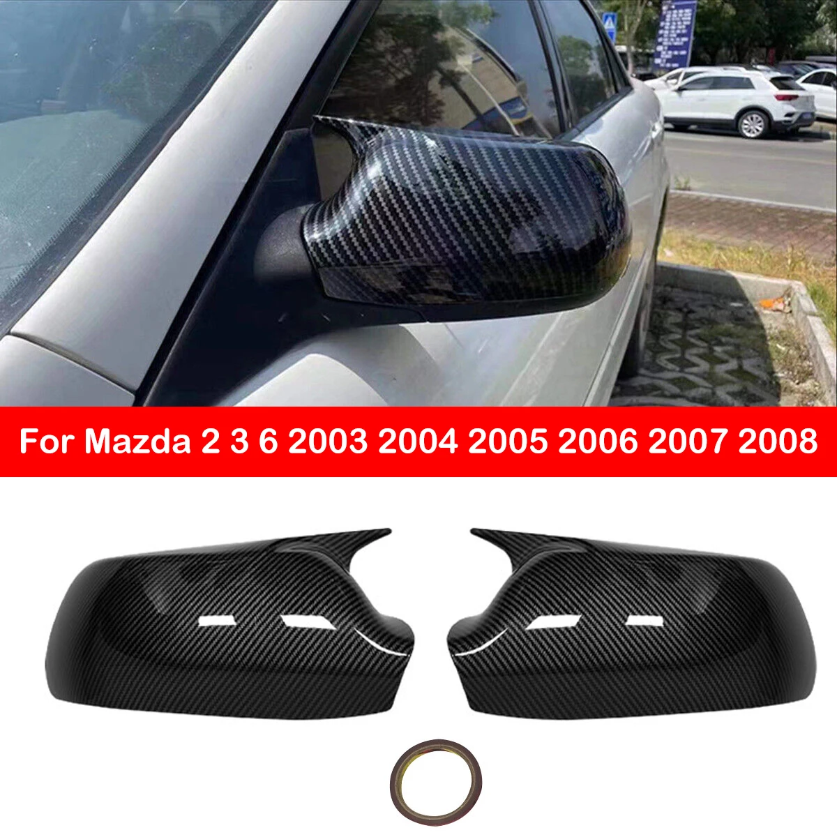 

For Mazda 2 3 6 2003 2004 2005 2006 2007 2008 Rearview Side Mirror Cover Wing Cap Exterior Door Rear View Case Trim Carbon Fiber