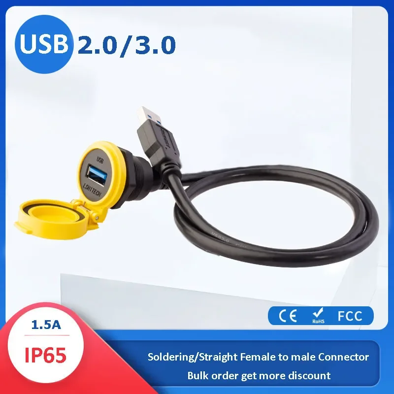 0.1m-5m Extension Cable Adapter USB2.0 Waterproof IP65 Female to Female USB3.0 Socket USB Data Connector Type A Panel Mounting