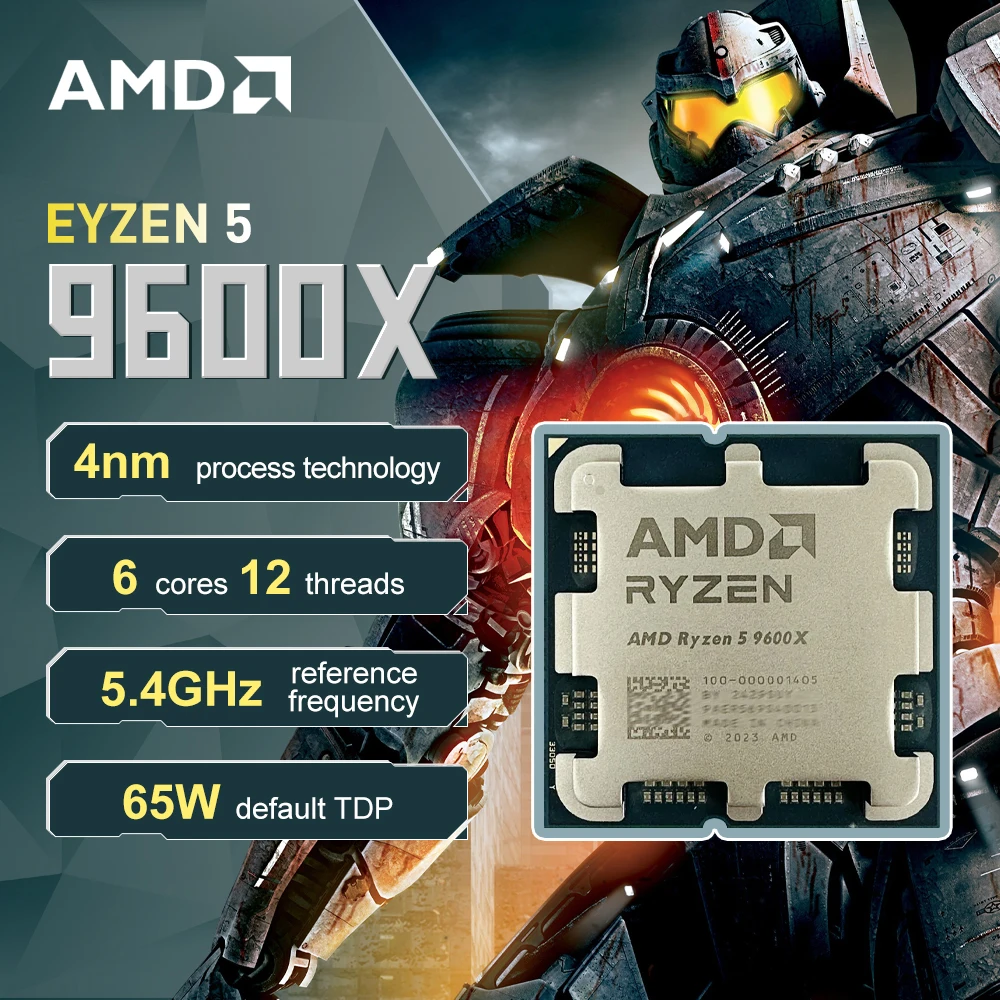 AMD Ryzen 5 9600X R5 9600x 6-ядерный 12-поточный процессор 5,4 ГГц 4NM L3 = 32M TDP 65 Вт Разъем AM5 DDR5 Новый, но без кулера