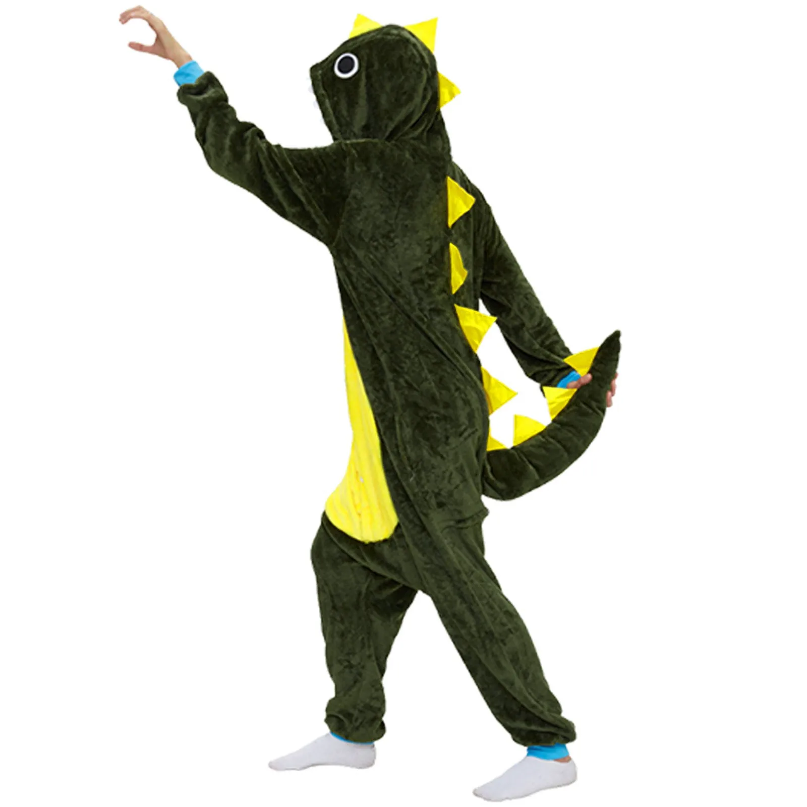 

Green Dragon Cartoon Flannel Women Pajamas Set Dinosaur Adult Cosplay Animal One-Piece Unisex Men Funny Sleepwear