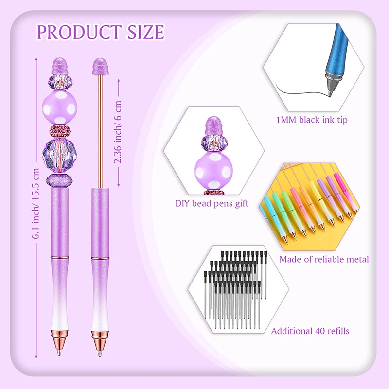 Beadableメタルボールペン、家庭用インクボールペン、ビーズ付きクラフトペン、50個