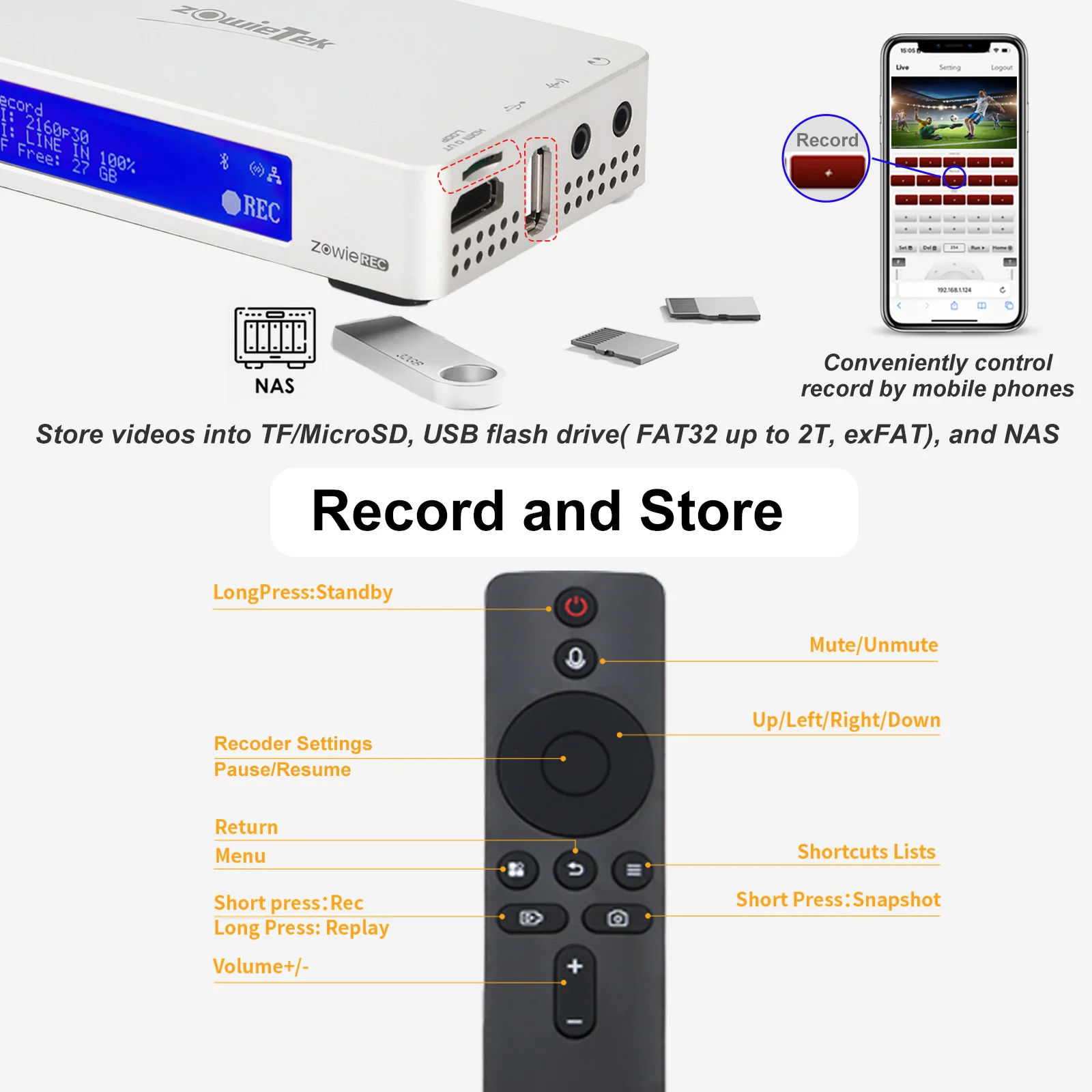 Kép 5: Zowierec 4K hdml Digitális videó recorder|no PC required|remote control|playback|schedule record|4k@30fps|4k60 loopout|1080p