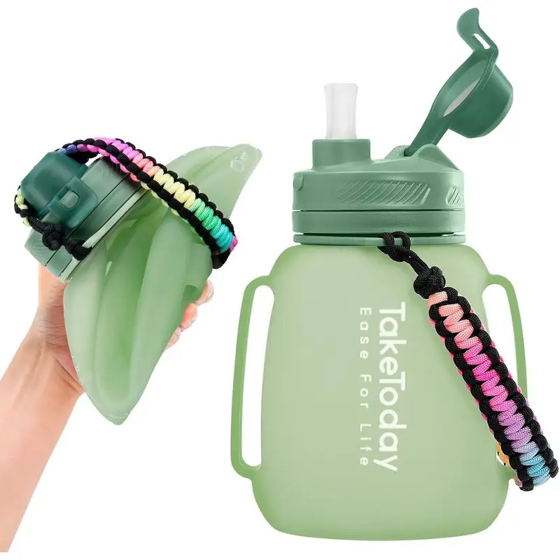 Collapsible Water Bottles for Outdoor, 40oz, Green  BPA-Free Silicone, Paracord Handle for Hiking, Gym, Camping, Leakproof