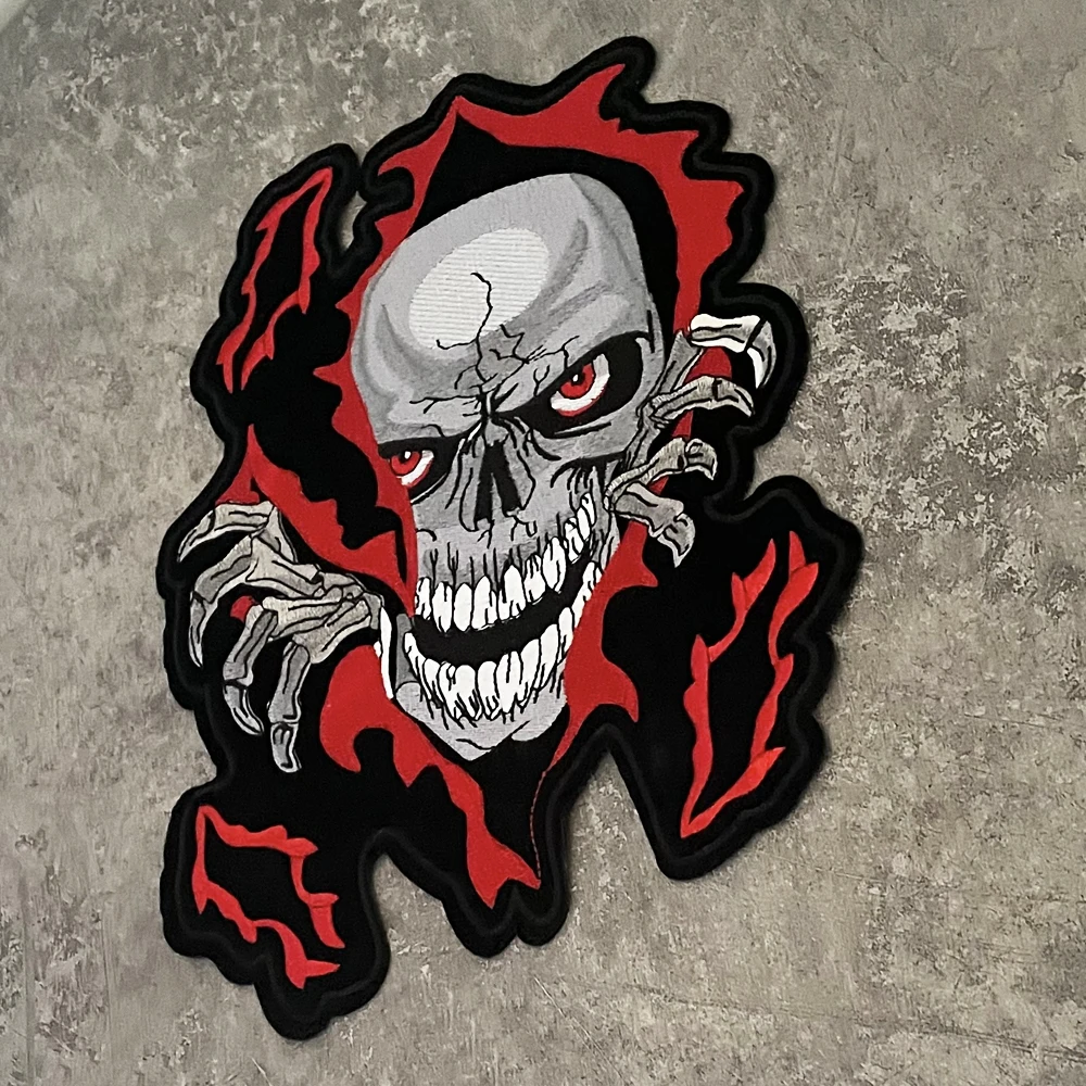 Skeleton Punk Large Embroidery  Patch Back Glue Motorcycle Knight Clothes Decoration Exquisite Cloth Paste DIY  24*29cm