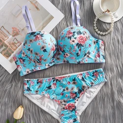 1 Set/Women Underwear Sexy Underwire Push Up Brassiere Fashion Flower Printing Lingerie Romantic Rose Bras and Panties Set