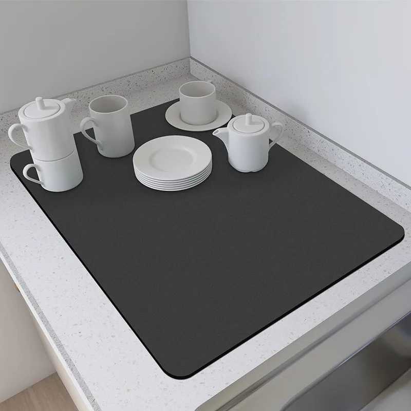 Dish Drying Mat Super Absorbent Hide Stain Rubber Backed Kitchen Countertop Dinnerware Tableware Under Coffee Bar Pot Cup Mat