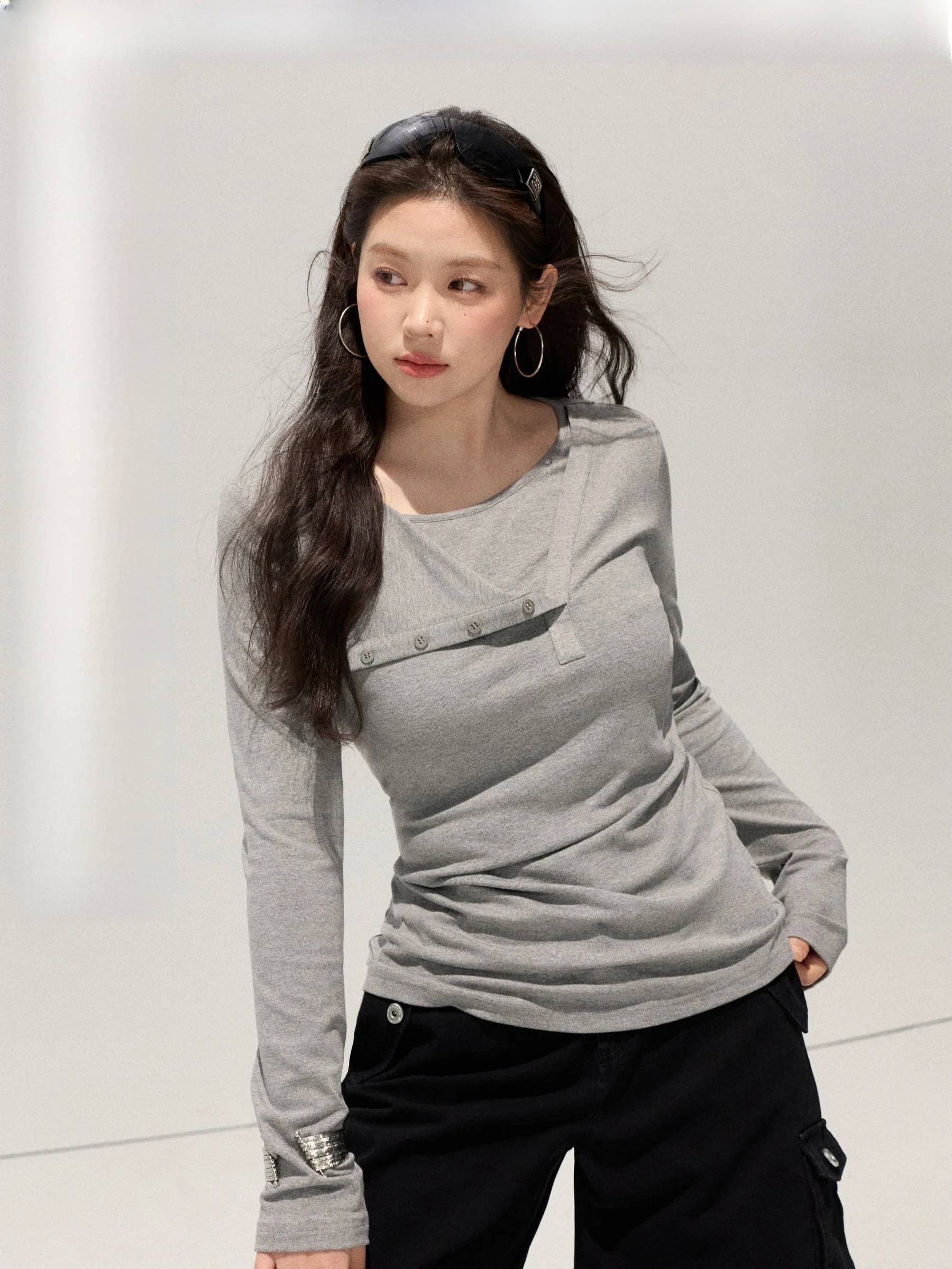 

Топ JULULOOK Studio «Открытое сердце» больших размеров, повседневный, с эффектом двухслойности, асимметричный, длинный рукав, для полных женщин