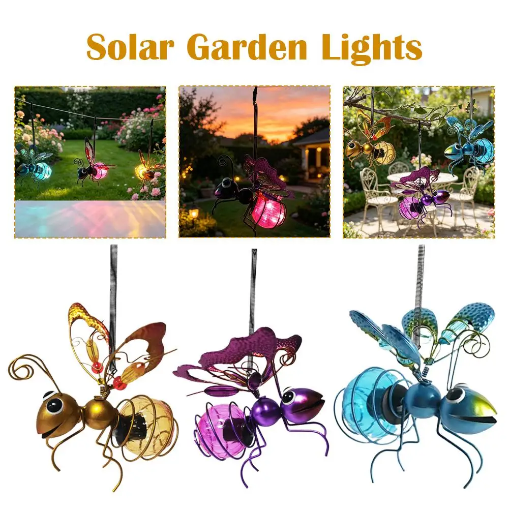 

Solar LED Butterfly Bee Ant Lamp Garden Lights for Outdoor Hanging Decor Iron Art Insect Statue Waterproof Yard Tree Ornament