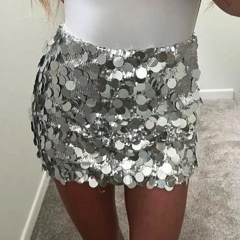 Ticketsx Women Sparkly Sequin Mini Skirt Summer High Street Patchwork Mid Rise Slim A-Line Skirt Dinner Party Gathering Skirt
