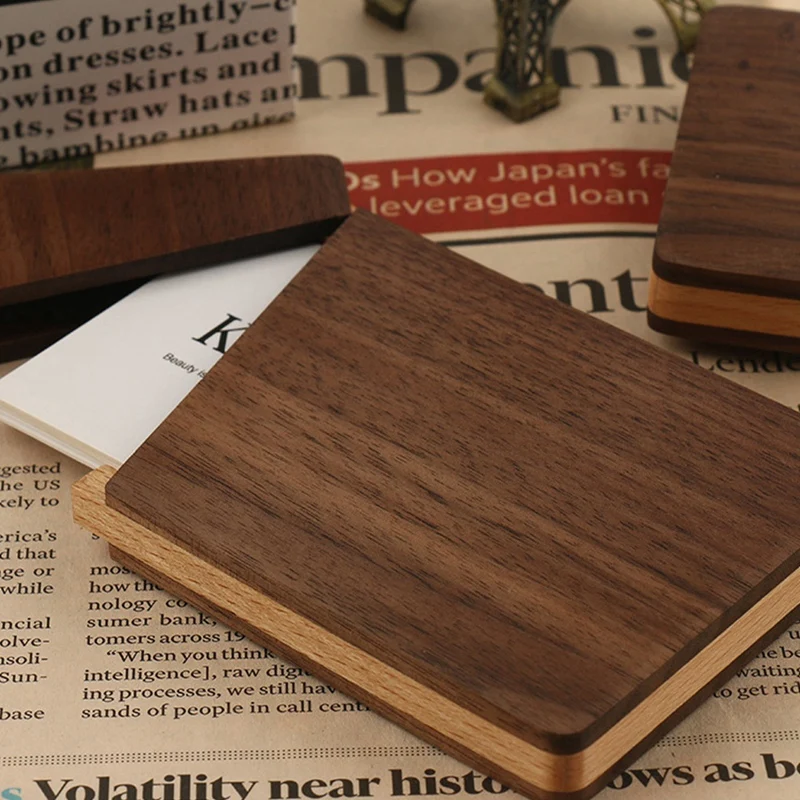 Portable Wooden Business Card Case Men and Women Business Gift Card Holder Portable Walnut Wood-SPMI
