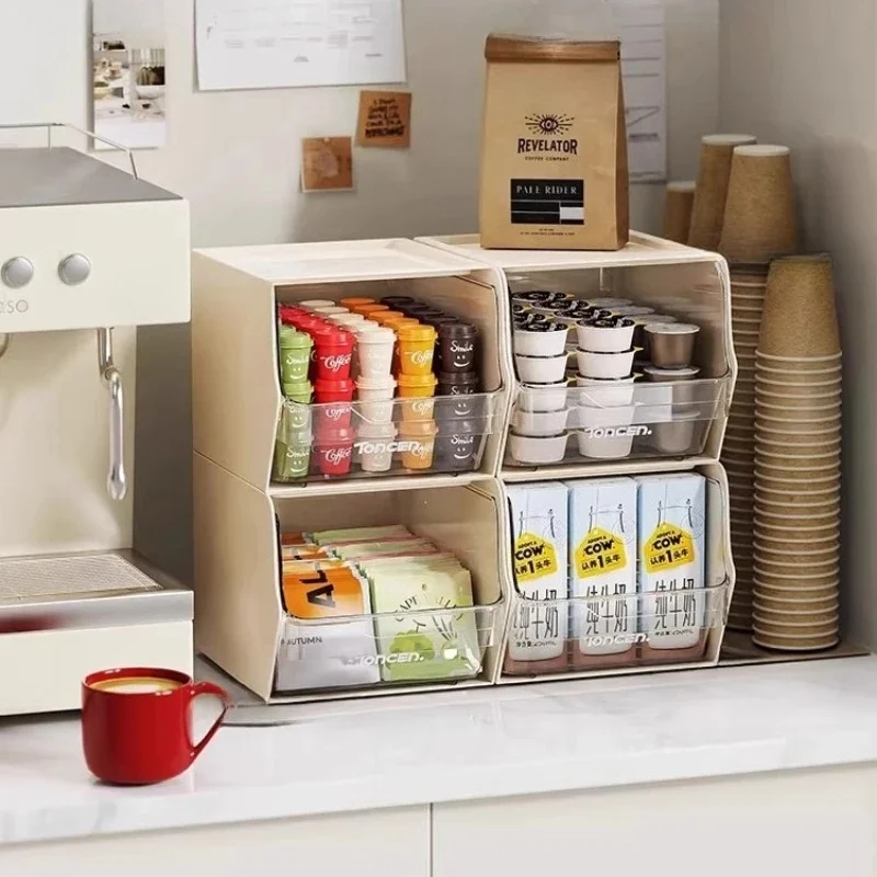 Clear Drawer Storage Rack, Office Kitchen Organizer for Tea Bags Coffee Capsules JJ5563