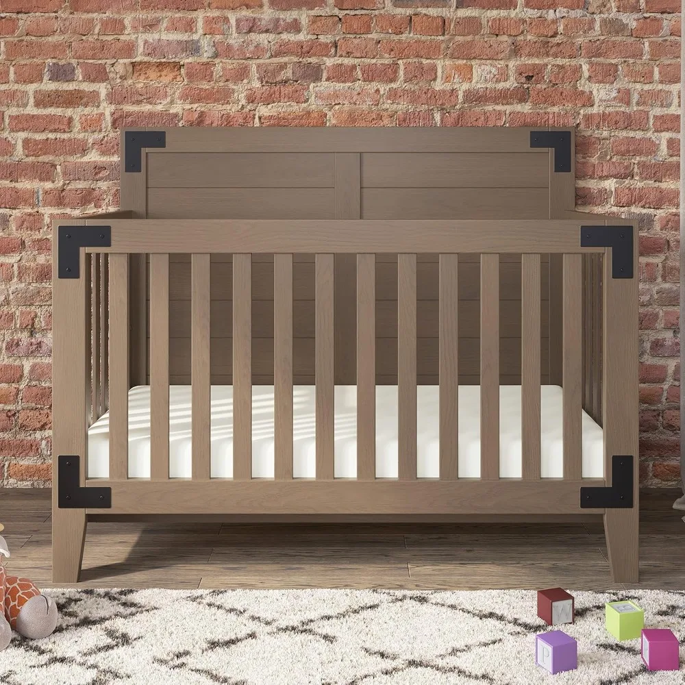 Lucas 4-in-1 Convertible Crib, Baby Crib Converts to Day Bed, Toddler Bed and Full Size Bed, 3 Adjustable Mattress Positions