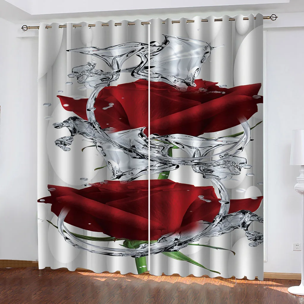 

HUANZHUANG Living Room Curtain Decorative D Red Rose Flower Pieces Shading Window Curtains For Bedroom Decoration Hook