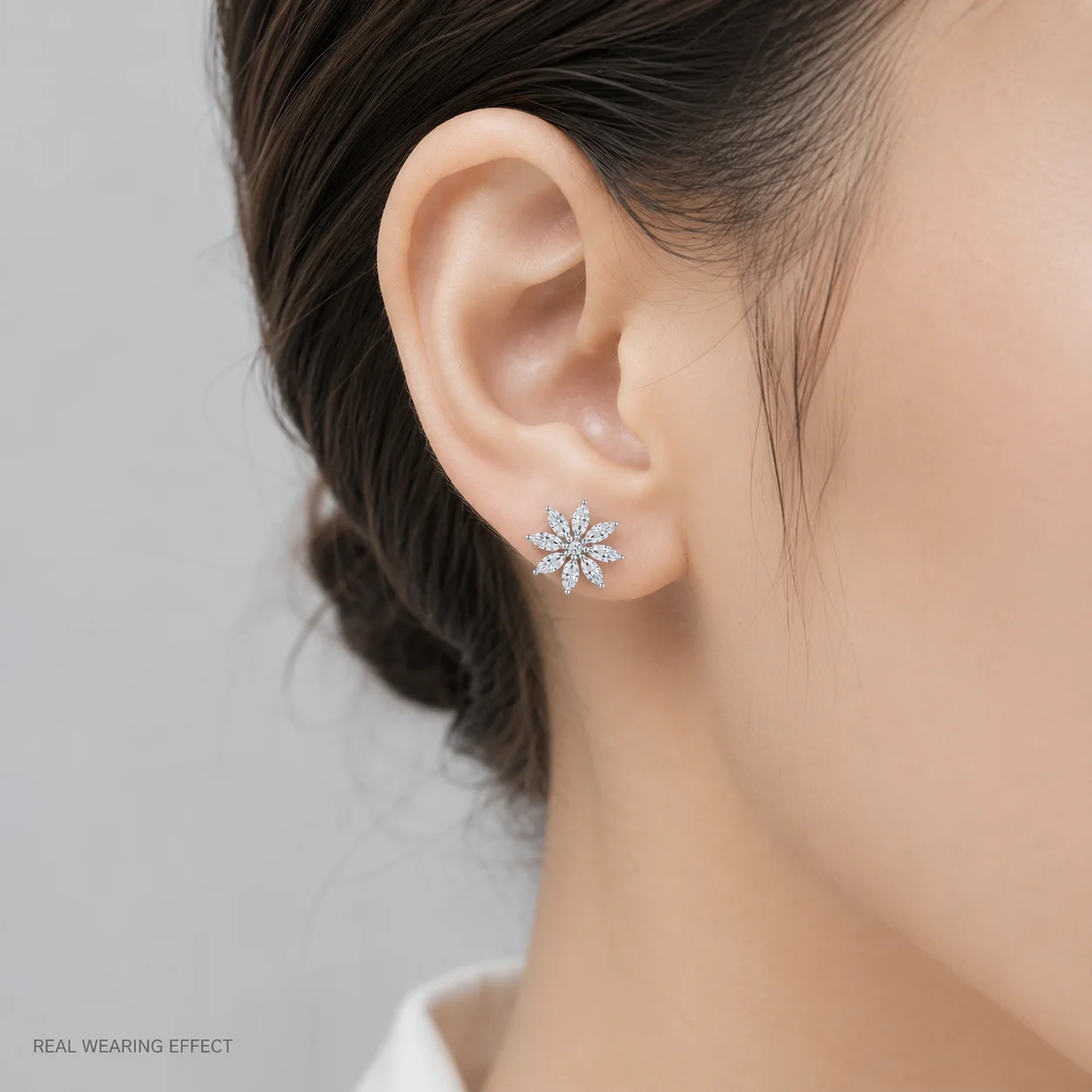 LongZhe 925 Sterling Silver Moissanite Earrings for Women Flower Stud Earrings Marquise Snowflake Fine Jewelry Gift for Her