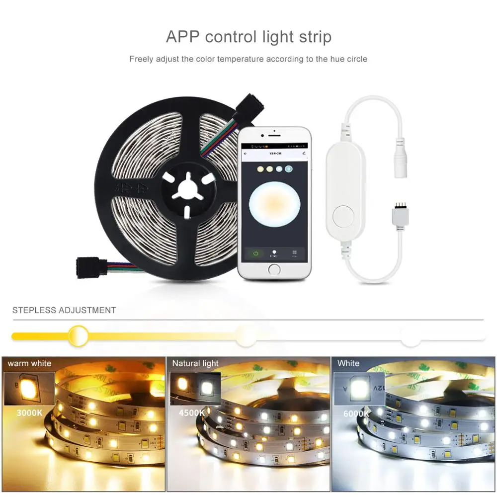 WIFI Switch Led Strip Alexa Tuya Smart Life Diode Tape Adhesive Dimmable Ruben Kitchen Room Decor 220V To 12V LED Light