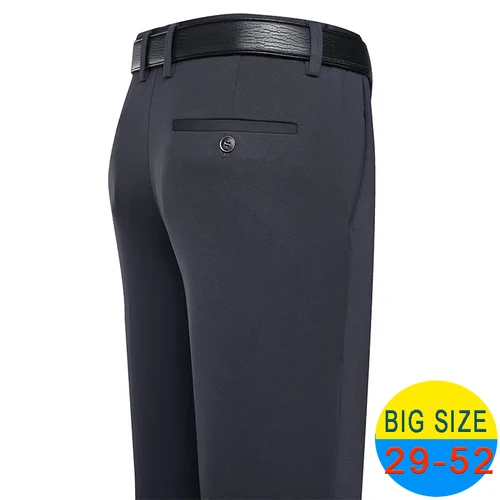 Pantalones informales de primavera y verano para hombre, pantalones de traje elásticos, pantalones formales de negocios de talla grande 46 48, pantalones clásicos azul marino