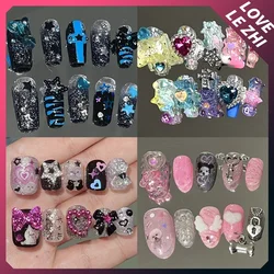 Y2K 10Pcs Fashion Cartoon Handmade Party Nail Sticker Spicy Girl Glitter Diamond Metal Lock Chain Acrylic Fake Nails Tips