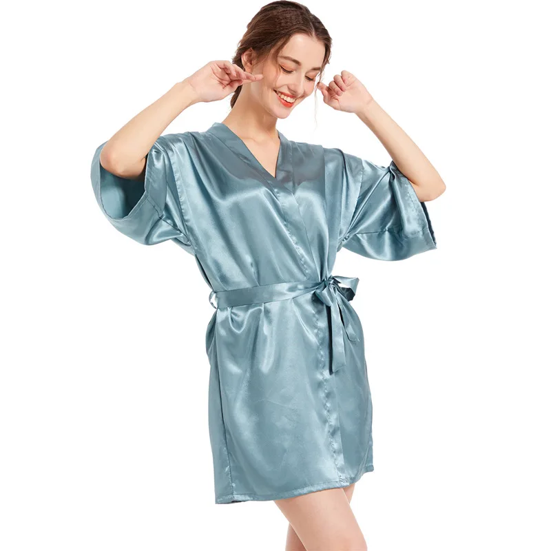 Women's Solid Color Short Silk Robe Bridesmaid Party Satin Robe Bride Wedding Pajamas Home Wear