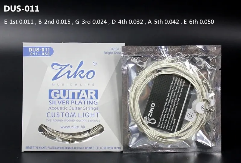 ZIKO DUS 010 011 012 Akustikgitarrensaiten, sechseckiger Kohlenstoffstahlkern, versilbert, Musikinstrumente, Zubehör, Teile – Detail 11