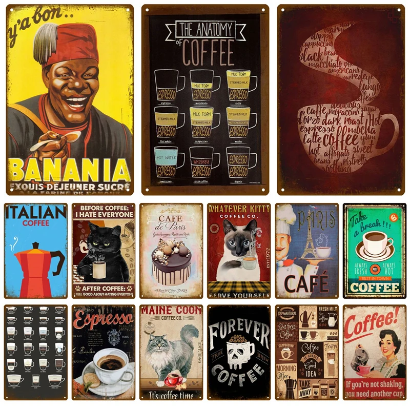 Retro Coffee Tin Sign Poster Vintage Wall Poster Metal Sign Decorative Wall Plate Kitchen Plaque Metal Vintage Decor Accessories