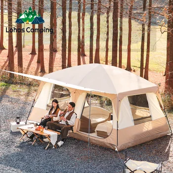 Lohascamping Village 13 캠핑 자동 텐트, 야외 럭셔리 캠핑 빌리지 텐트, 방수 자외선 차단 파티 가족 텐트, 3 룸,대형원터치텐트，원터치텐트6인용，카니발루프탑텐트，피크루프탑텐트