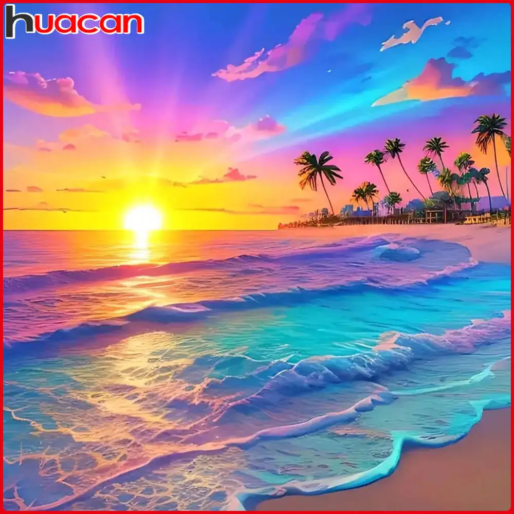 Huacan 2025, neue Kollektion, Diamant-Gemälde, Delphin, Himmel, Diamant-Stickerei, Meer, Sonnenuntergang, Mosaik, Kunst, Dekoration, Gemälde