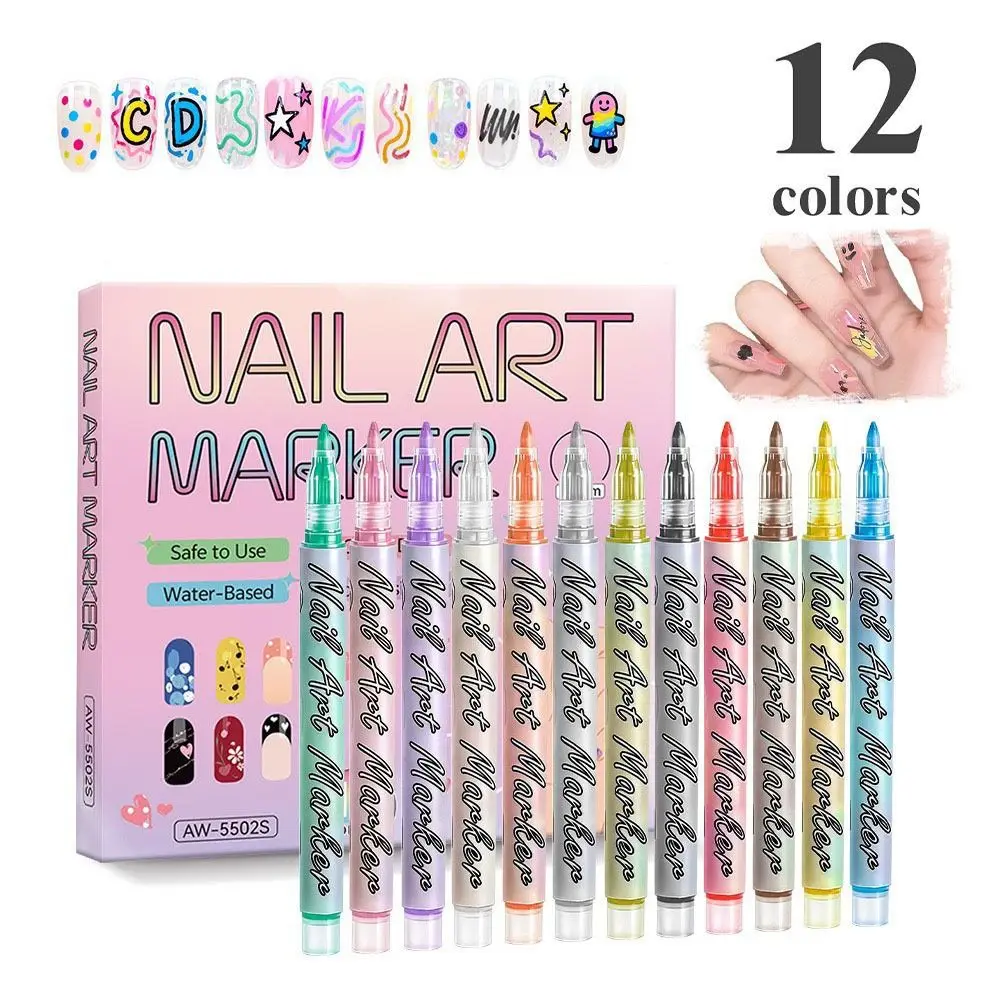 Waterproof Nail Art Graffiti Pen Drawing Abstract Lines Fine 0.7mm Nail Art Coloring Pen Nail Painting Tools