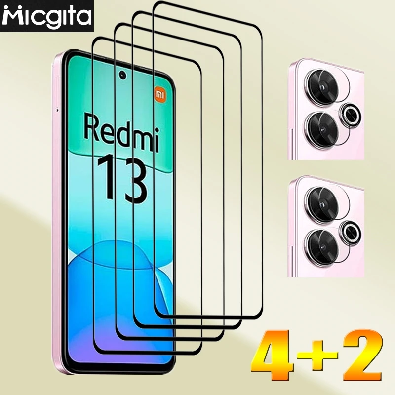 

Закаленное защитное стекло 4 + 2 для экрана Redmi 13 и пленка из мягкого волокна для камеры Redmi 13