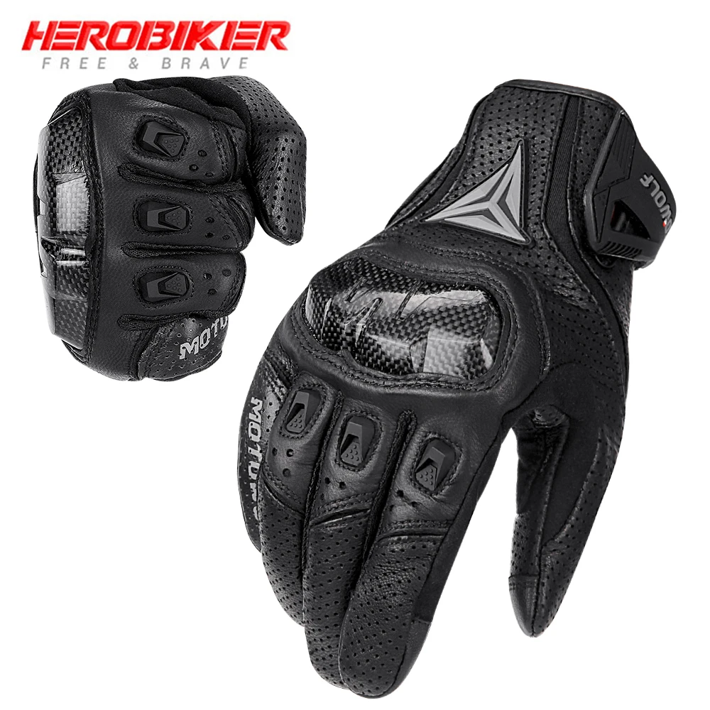

Motorcycle Gloves Summer Breathable And Anti Slip Off-road Riding Gloves Anti Fall Touch Screen Full Finger Leather Gloves