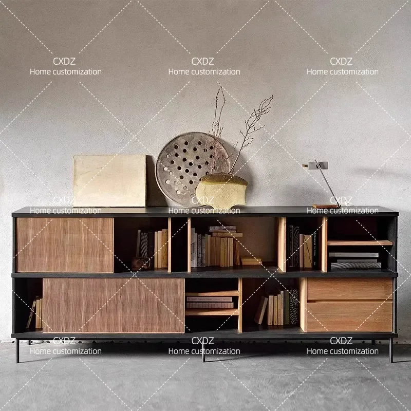 Medieval Style Creative Dining Side Cabinet Wall Mounted Locker Living Room Wooden Furniture Light Luxury Foyer Entrance