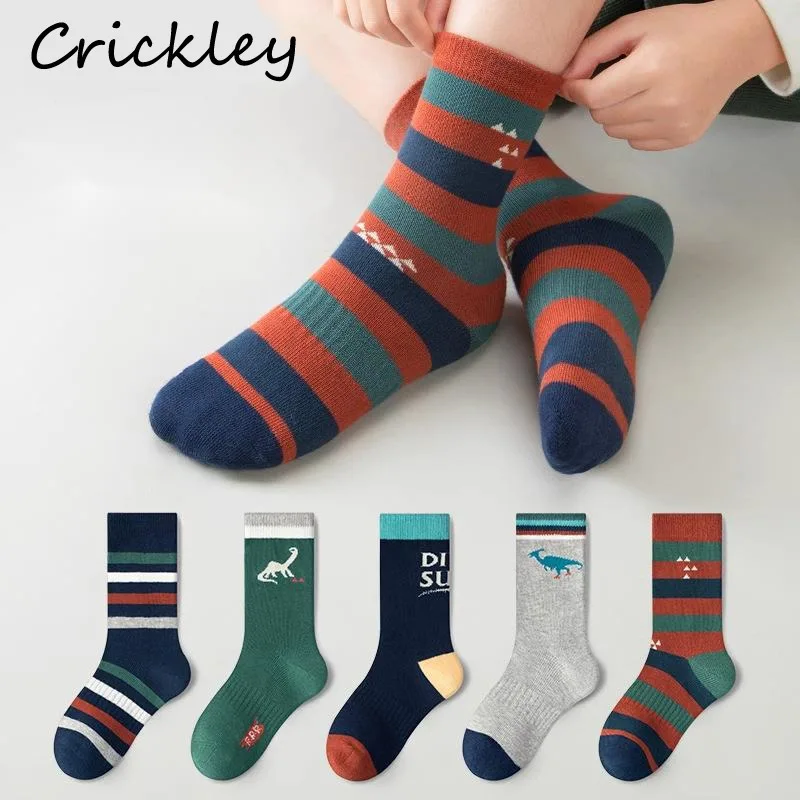 

5 Pairs/Lot Dinosaur Striped Children Socks Spring Autumn Cotton Cartoon Boys Girls Socks Soft Breathable Kids Socks