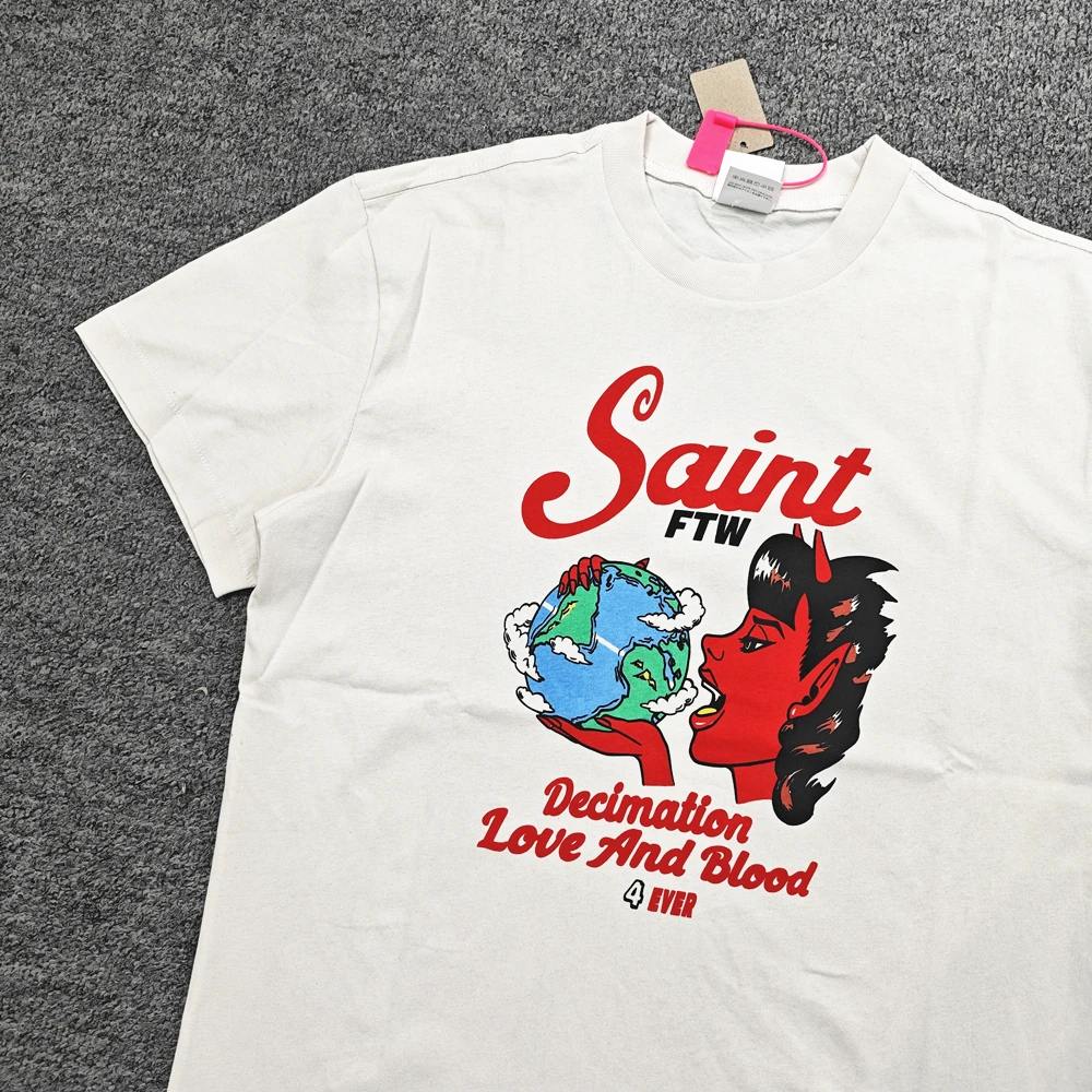 Yao Fashion Saint OF Michael Graphics Print Casual Loose Oversize Vintage Y2k Cleanfit T Shirt