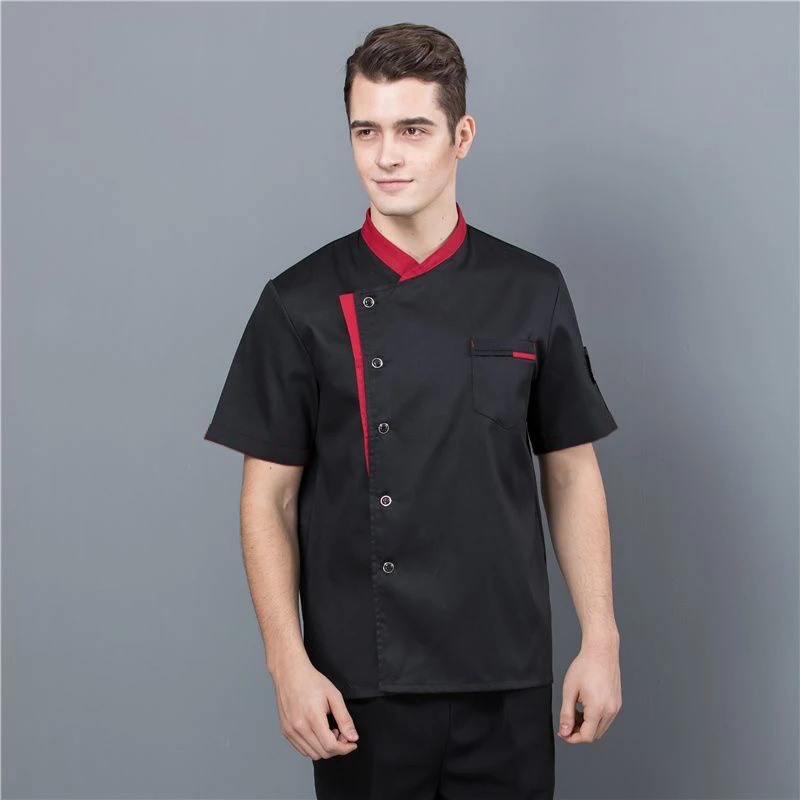 Men's Chef Jacket Short Sleeve Kitchen Uniform Pizza Cook Coat Chef T-shirt Baker Work Uniform Waiter Restaurant Hotel Clothes