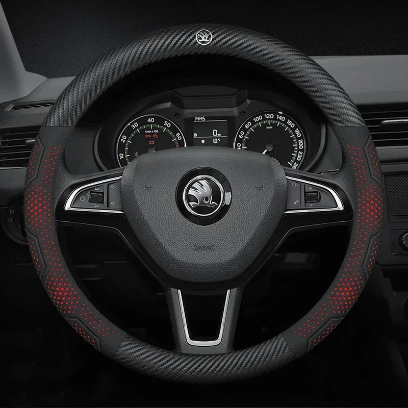 Car Carbon fiber Leather Steering Wheel Cover For Skoda VRS Kodiaq Karoq Kamiq Octavia 1 a5 Scala Superb Yeti Fabia ENYAQ Citigo