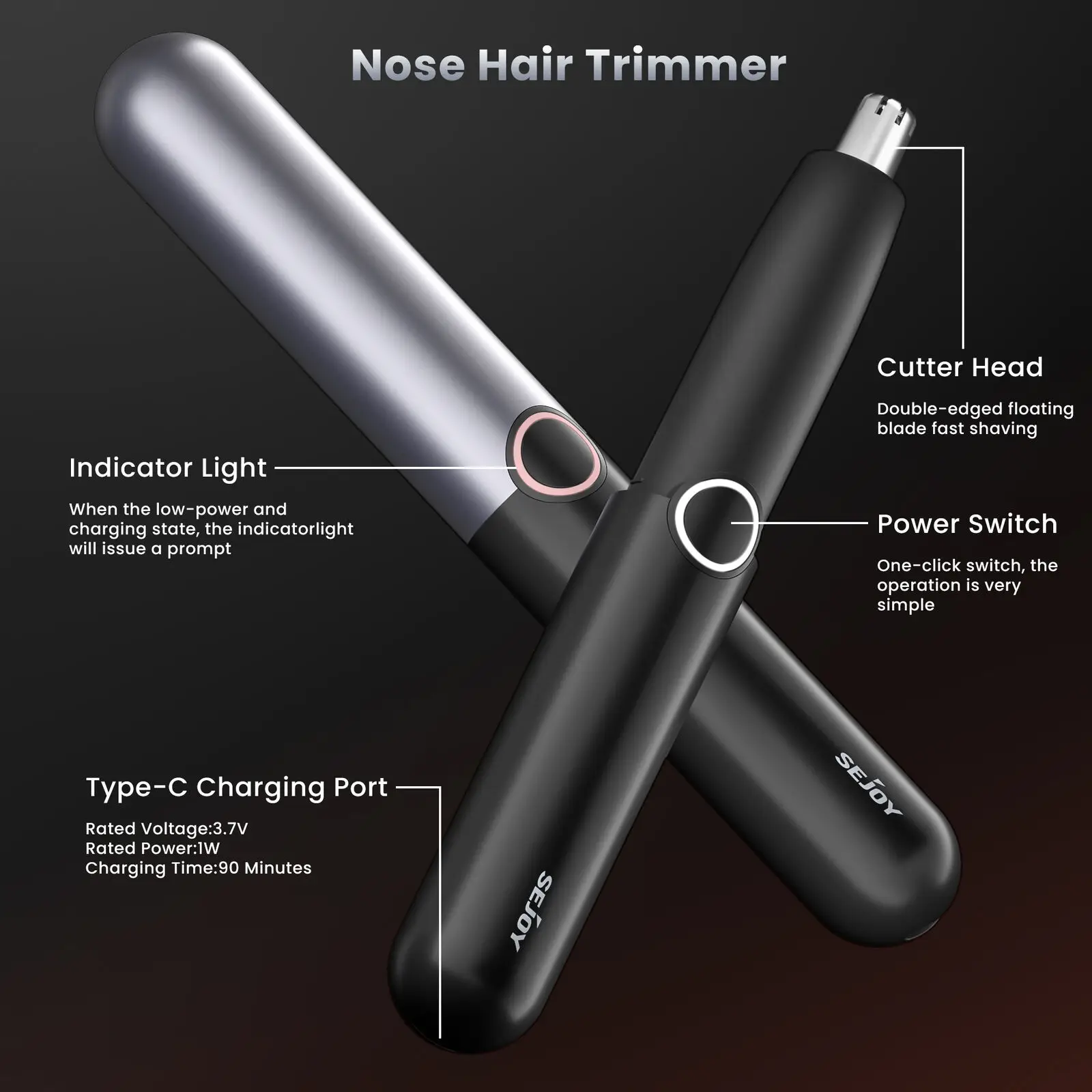 SEJOY 2-IN-1 Ladies Nose Hair Trimmer Male Ear Nose Hair Trimmer Small Electric Trimmer Male Nose Trimmer Business Trip Home Use