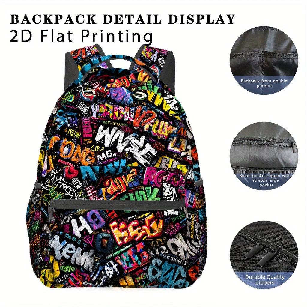 Printed Graffiti Art Designs Teenager'S Backpack Lightweight Travel Backpack Roller Skate Bag