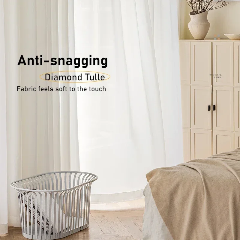 

Anti-scratch Anti-snatch White Tulle Curtains For Living Room Bedroom Dining Translucent And Impervious To People Custom Size