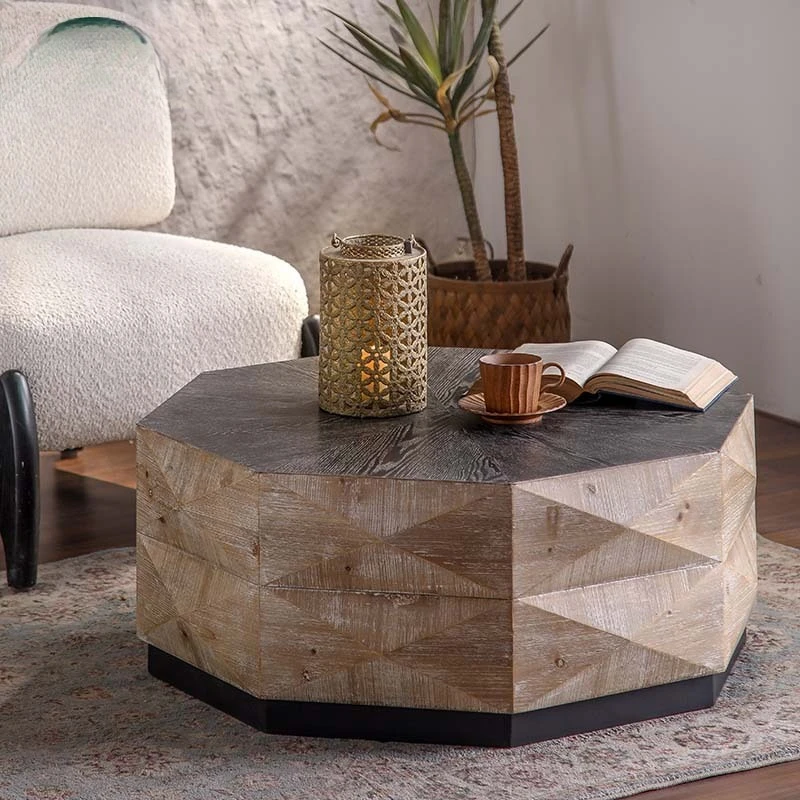 Solid wood coffee table retro log color model room low round table, bed and breakfast hotel coffee table