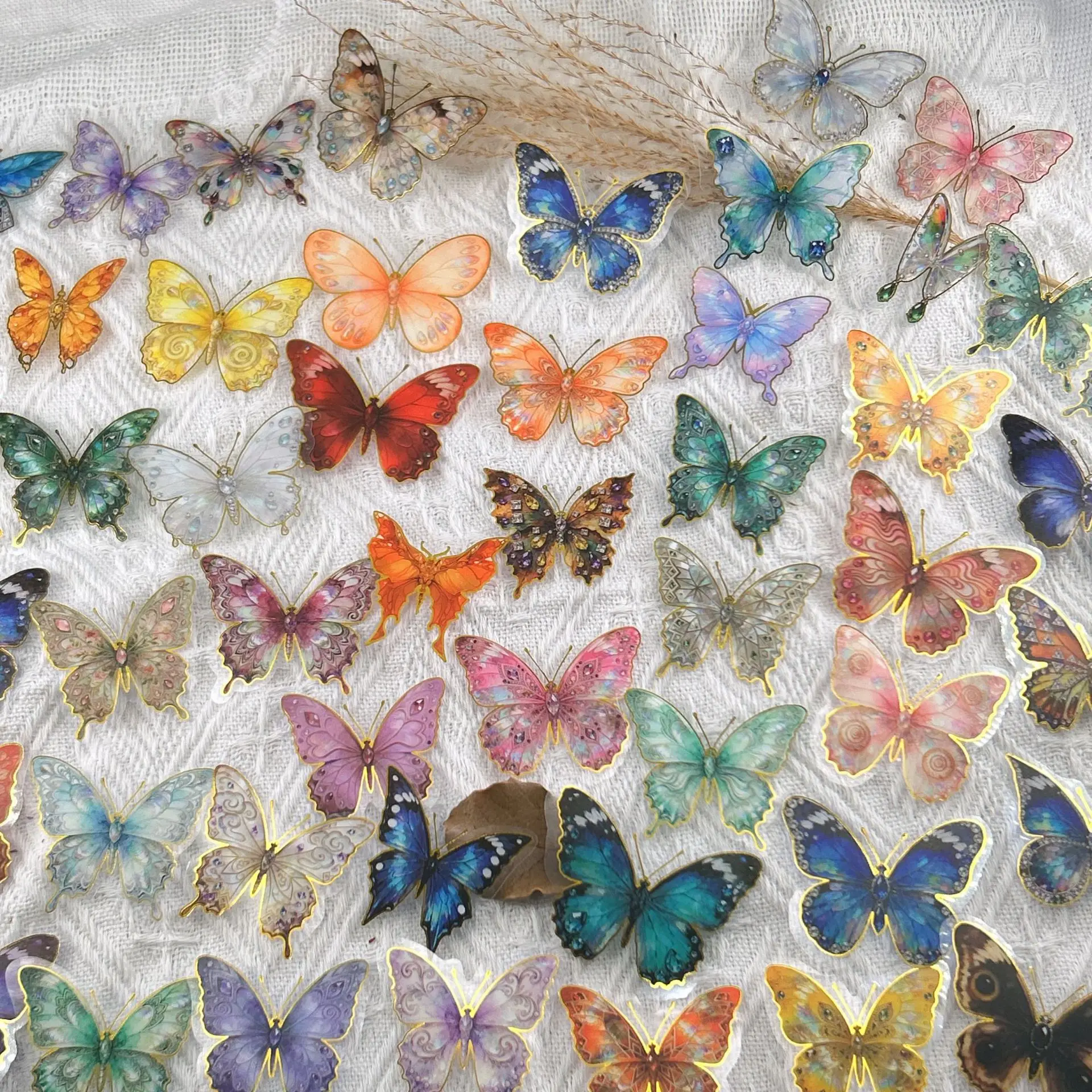 50/100 Pcs Cartoon Gold Foil Colorful Butterfly Stickers Waterproof Clear PET for Cup Guitar Phone Piano Laptop Helmet Decals