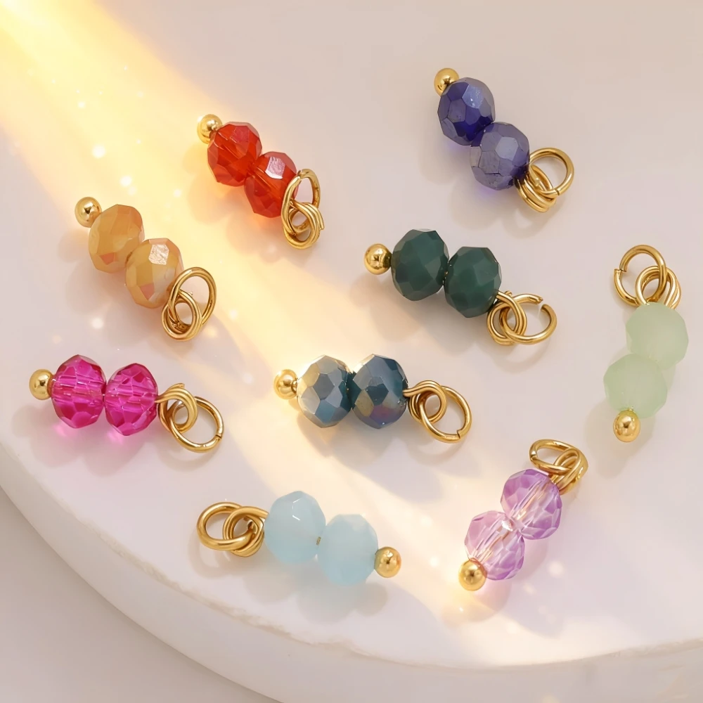 5PCS Edelstahl Farbe Kristall Doppel Perle Charm Anhänger für DIY Frauen Ohrring Halskette Armband Schmuck Stecker Material