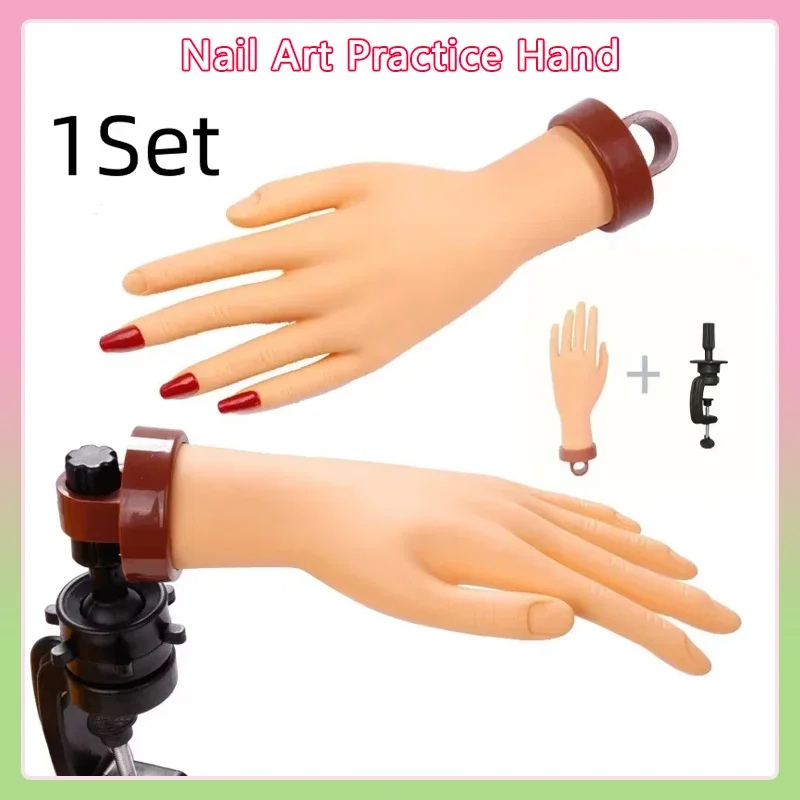 

1Set Nail Art Fake Hand Flexible Soft Adjustable Plastic Finger Practice Prosthetic Model Manicure Training Display Tool