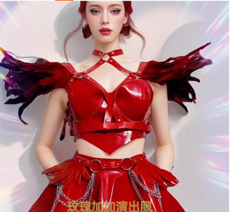 

New Year's Red Performance Dress Jazz Dance Bar DS Punk Style