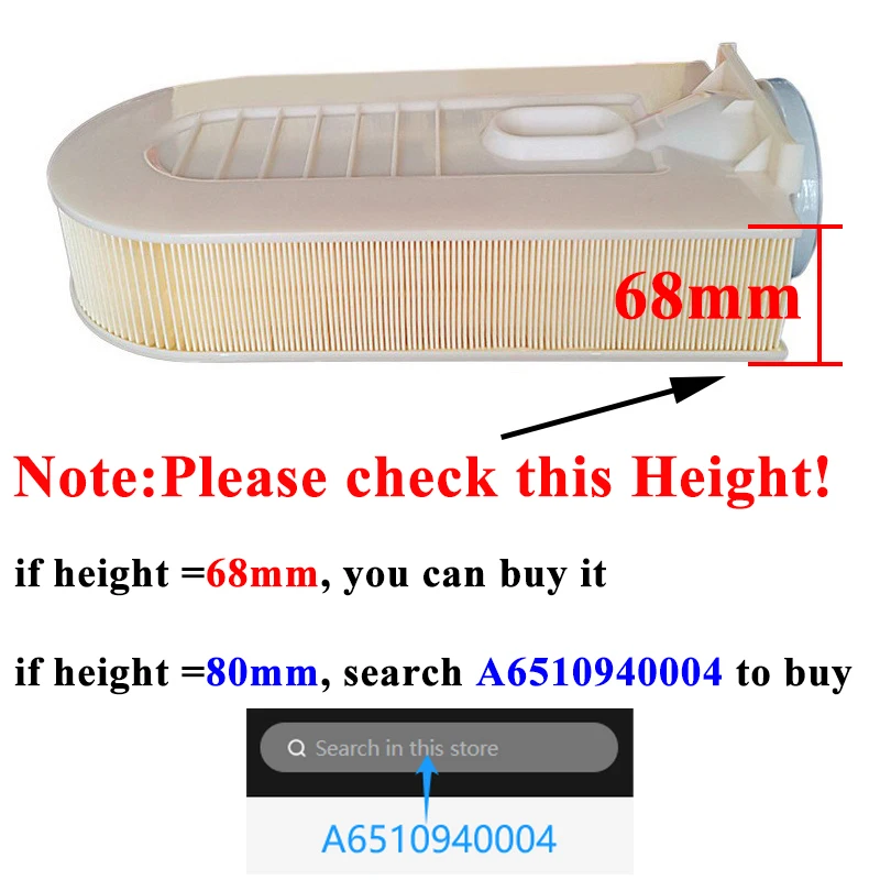 Car Engine Air Filter Cleaner Element A6510940104 For Mercedes Benz W204 W212 C220 C250 CLS E200 E220 E250 GLE GLK ML S250 S300