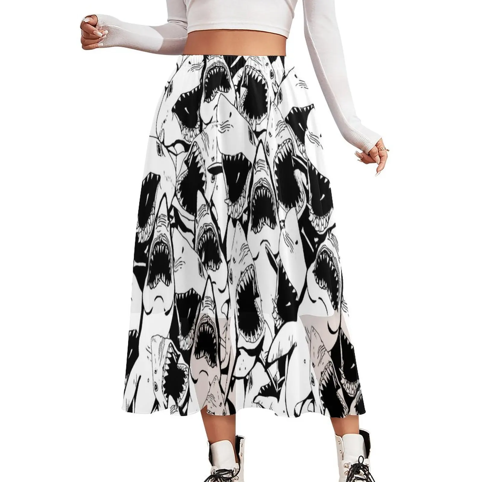 Great White Sharks Skirt Black and White Streetwear Long Skirts Cute A-line Skirt Women Custom Oversize Clothes