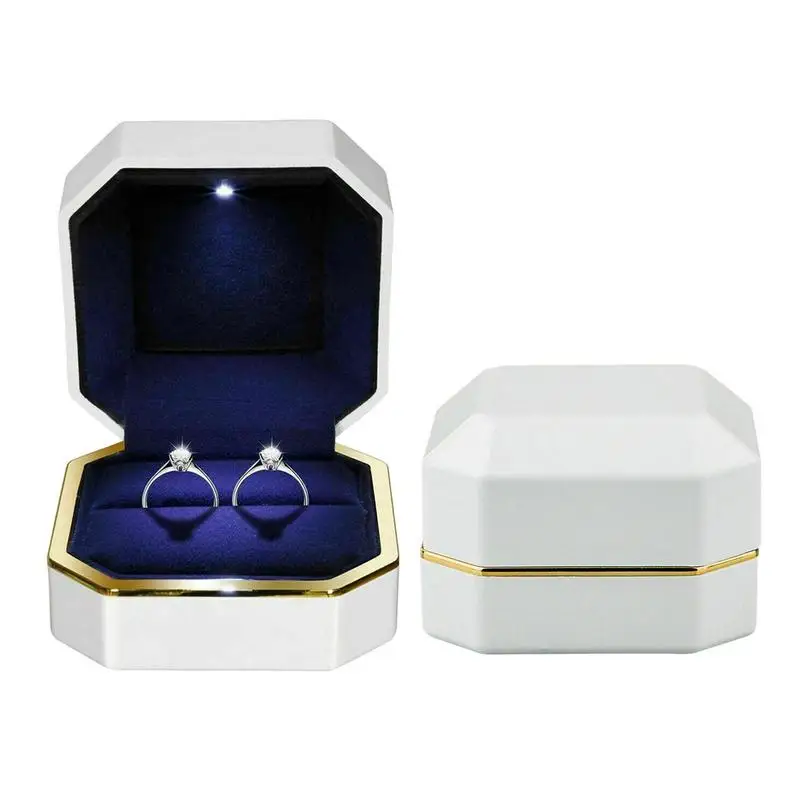 LED Wedding Ring Box Engagement Jewelry Box With LED Light Square Portable Display Storage Case Jewelry Display Packaging Organi